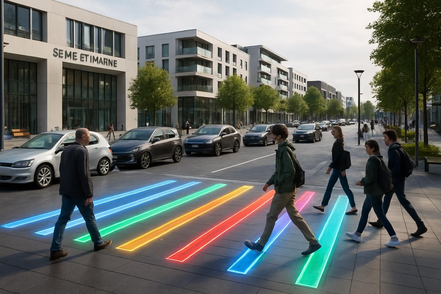 découvrez les passages piétons innovants de seine-et-marne, conçus pour assurer l'arrêt des voitures et la sécurité des piétons sur une place très fréquentée.