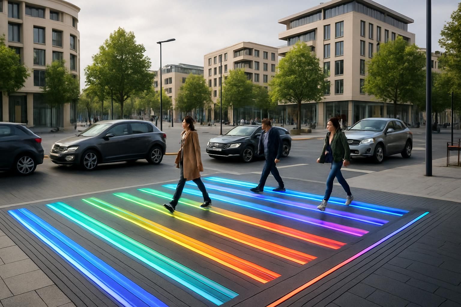 découvrez les passages piétons innovants installés en seine-et-marne pour assurer l'arrêt des voitures et la sécurité des piétons sur une place très fréquentée.