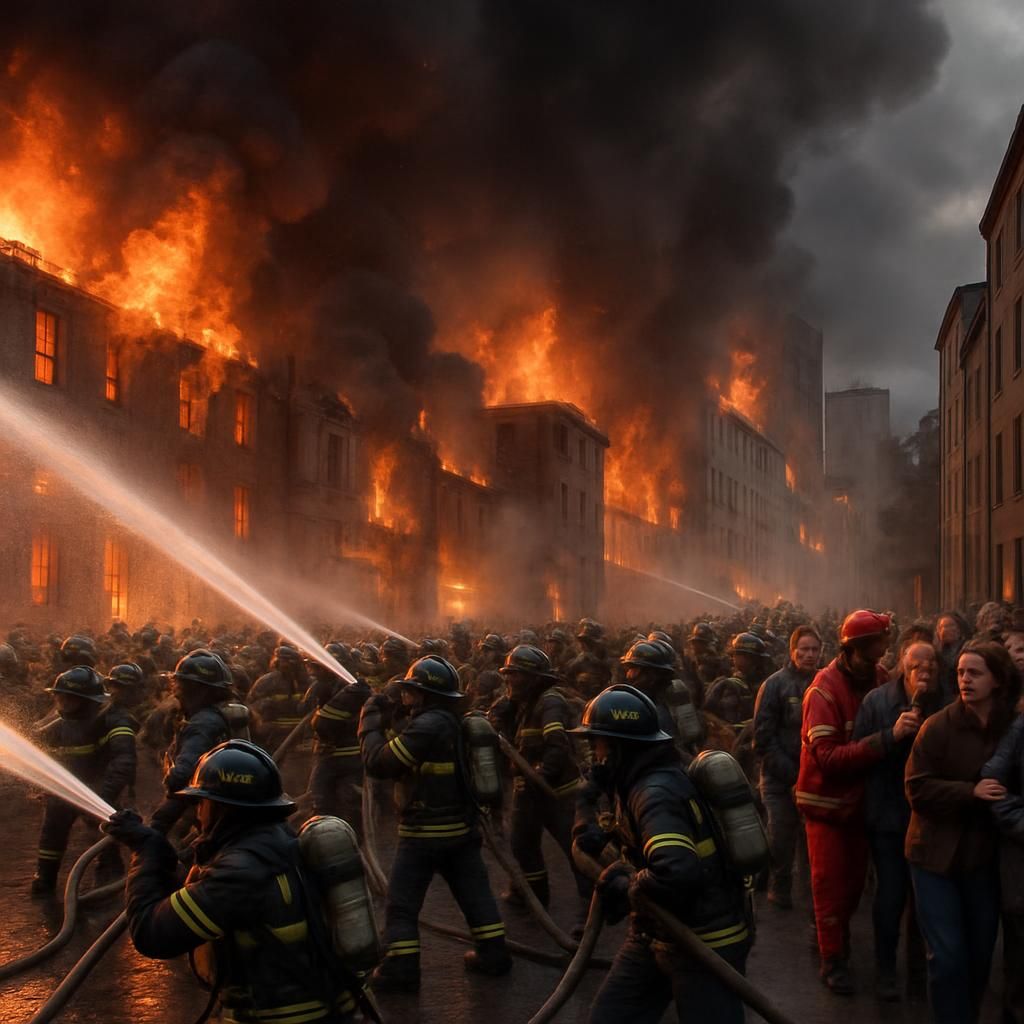 un incendie majeur mobilise des centaines de pompiers tandis que des résidents sont évacués pour leur sécurité face à des flammes dévastatrices.