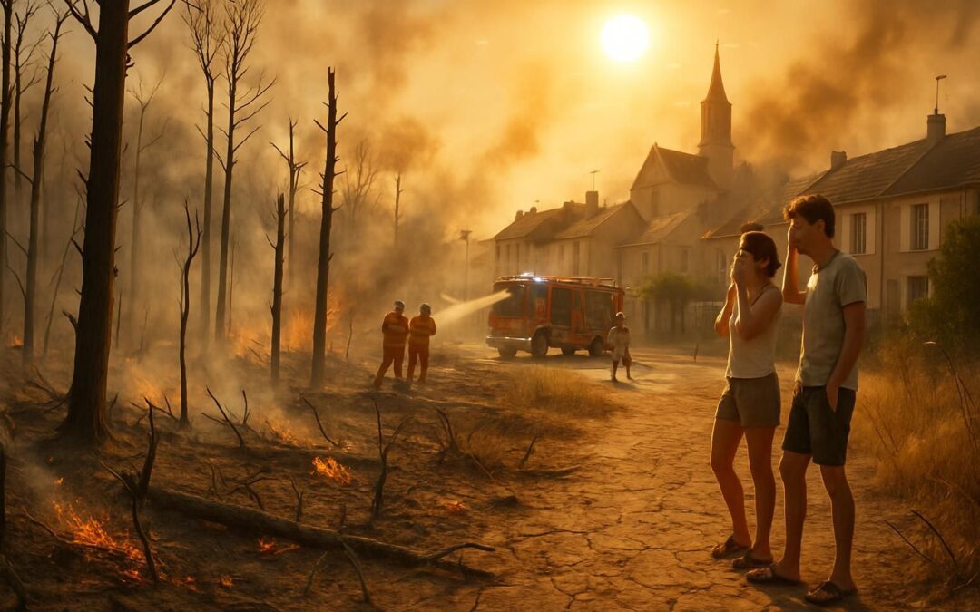canicule extrême en france : 26 départements en alerte rouge, incendies dévastateurs brûlant 1 300 hectares à fontainebleau, mesures d'urgence et conseils de sécurité.