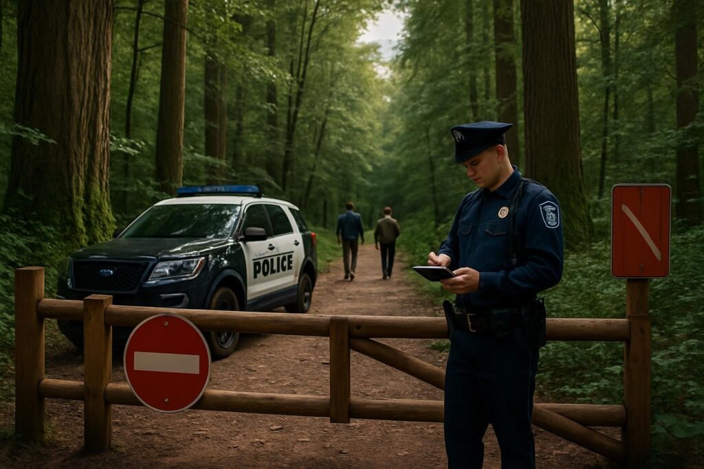 interdiction d'accès aux massifs forestiers avec des verbalisations systématiques pour les contrevenants afin de protéger l'environnement et assurer la sécurité de tous.