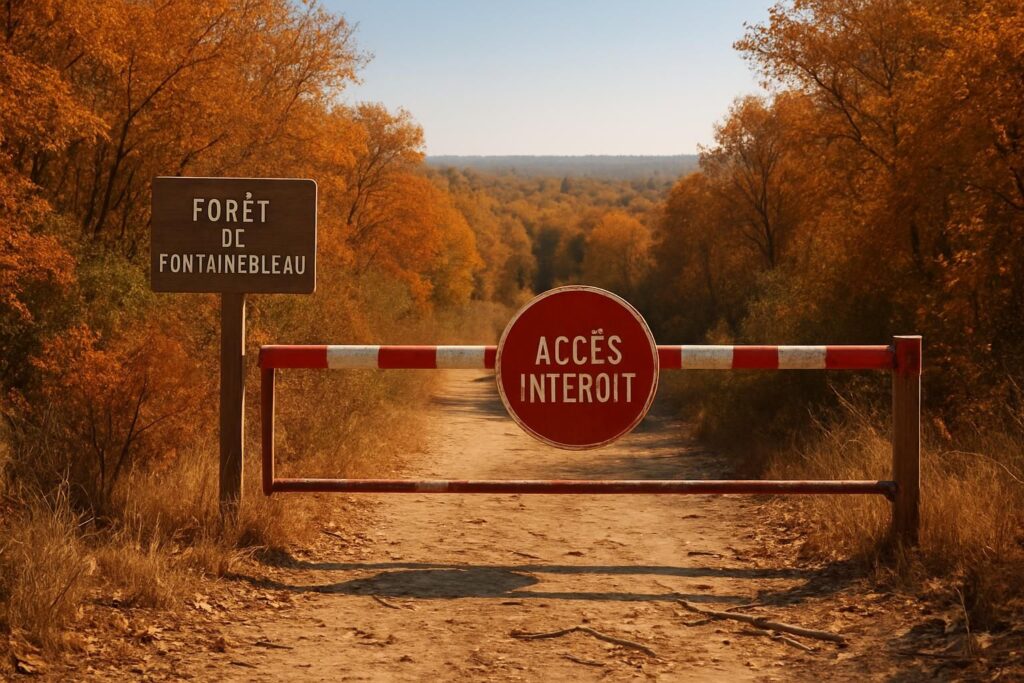 en raison d'un risque élevé d'incendie, l'accès à la forêt de fontainebleau est interdit pour une durée prolongée et sur une zone élargie afin de protéger la nature et la sécurité des visiteurs.