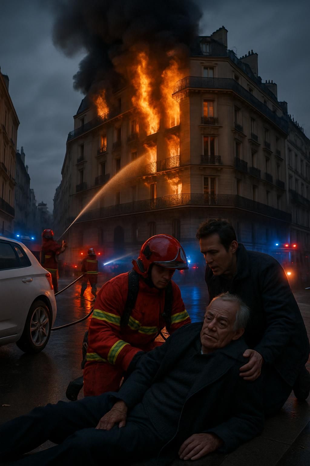 incendie spectaculaire dans un immeuble à paris en île-de-france, suivi d'un accident où un septuagénaire a été heurté par une voiture. suivez les détails de ces événements dramatiques.