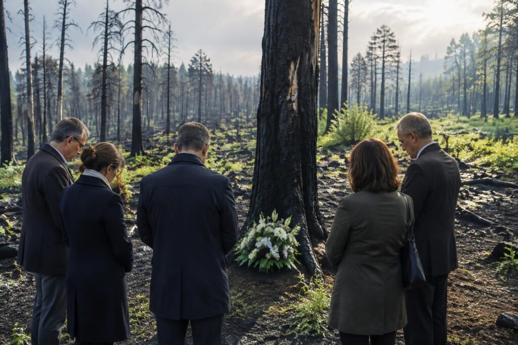 après les incendies qui ont ravagé la forêt, les élus d’avon se rassemblent pour rendre hommage aux victimes et témoigner leur solidarité.